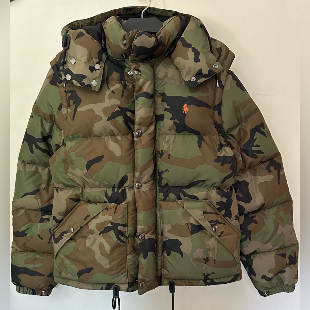 NWT Men’s Polo Ralph Lauren down camo jacket with detachable sleeves size Medium